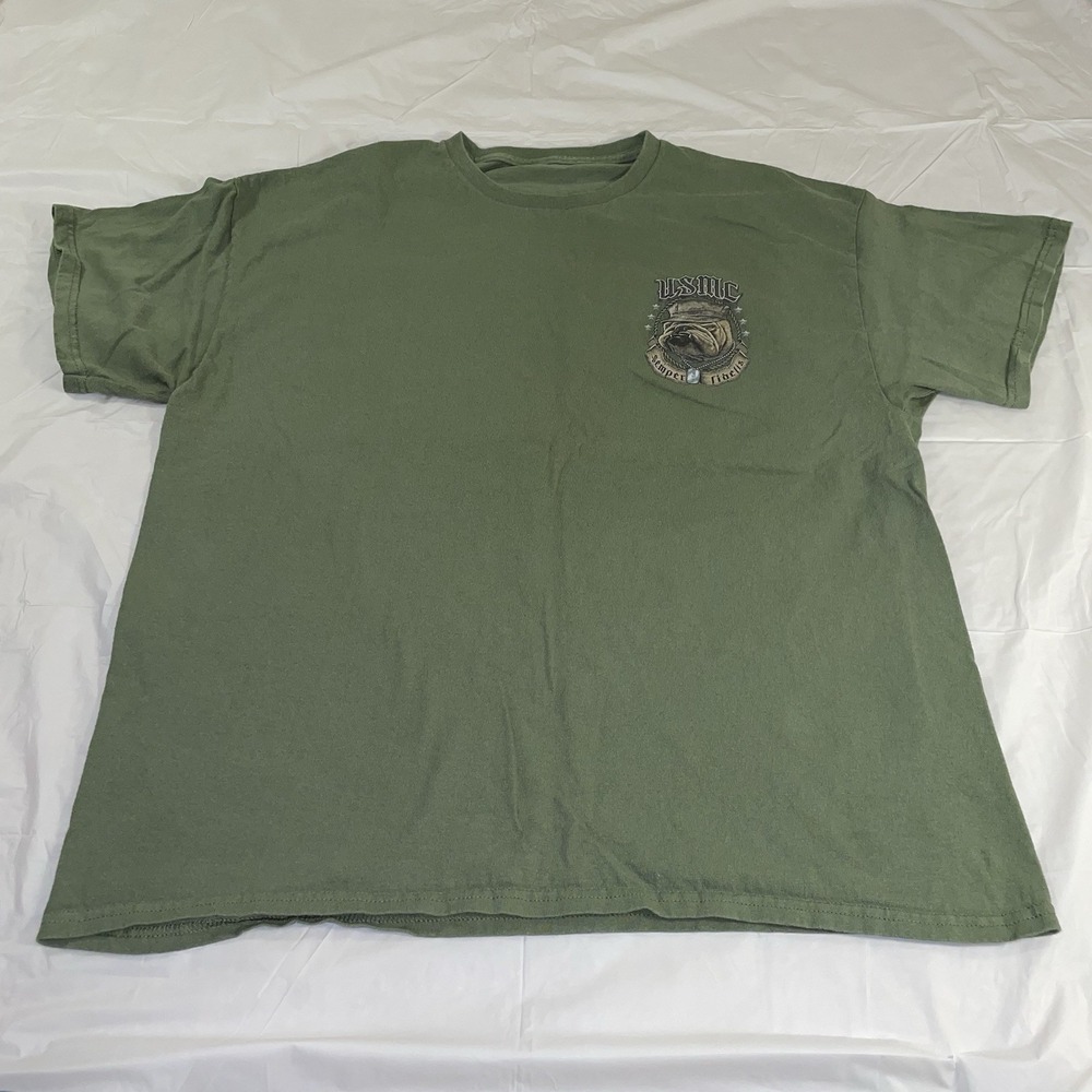 USMC Semper Fidelis Devil Dog Graphic T-Shirt Mens Olive Green Marine Corps L
